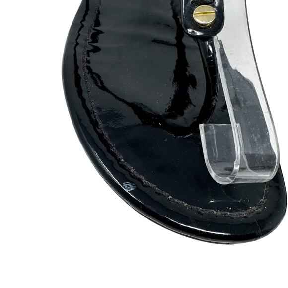 TORY BURCH Black Patent Leather Miller Classic Designer Logo Sandals Size 8.5 - Picture 3 of 10